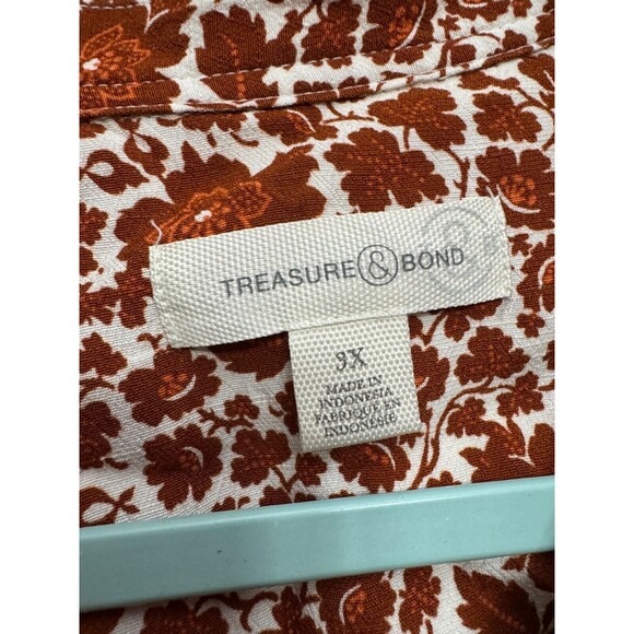 TREASURE & BOND Brown & Beige Shirred Floral V-neck Blouse w Shirt Tail Sz 3X - Picture 4 of 6